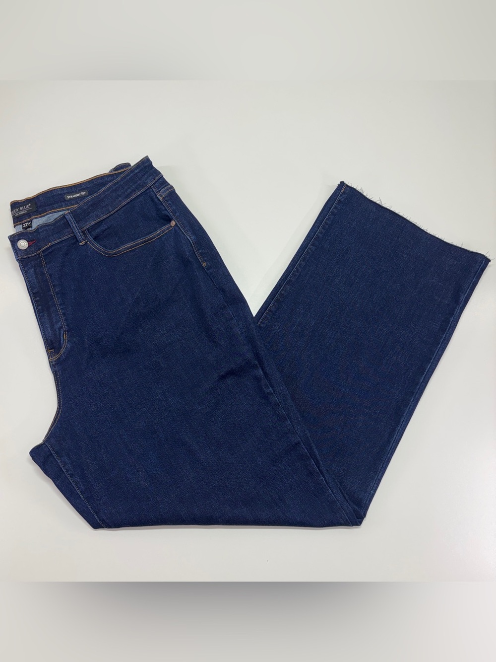 Judy Blue 22W Straight Fit Dark Wash Raw Hem Stretch Jeans